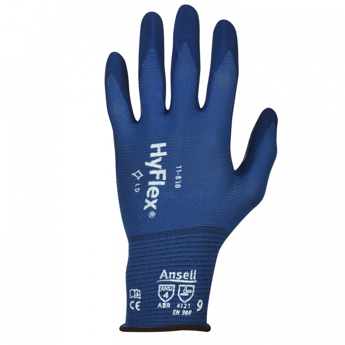 GUANTE ANSELL HYFLEX FORRO DE SPANDEX NYLON CRECUBRIMIENTO DE ESPUMA DE NITRILO AZUL CAL 18 T7