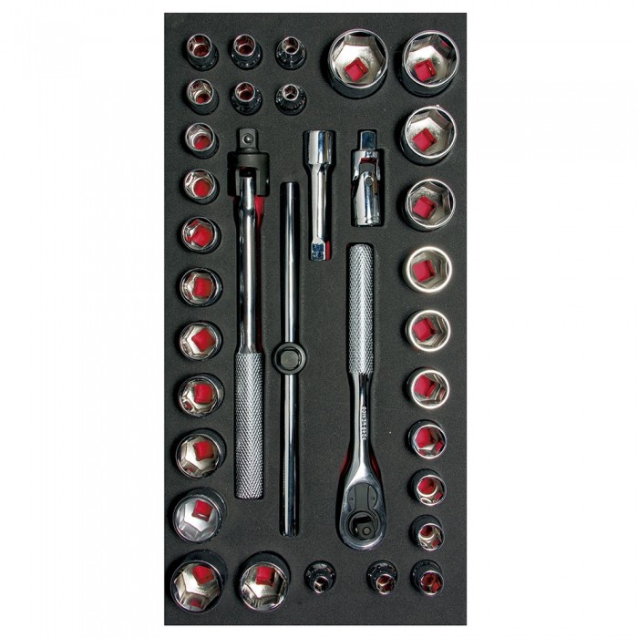 JUEGO DADOS Y ACCESORIOS URREA CH104 CUADRO 38 IN PULGADAS Y METRICOS 34 PZAS