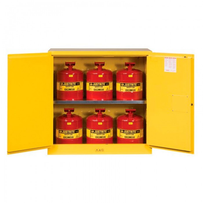 GABINETE JUSTRITE SUREGRIP DE ACERO ROJO DE 44 X 43 X 10 IN 2 PUERTAS CAPACIDAD 30 GAL PDESECHOS INFLAMABLES C6 BIDONES
