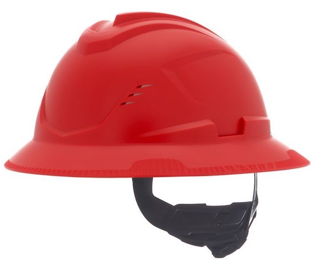 Casco Msa VGard C1 de Polietileno de Alta Densidad Rojo de Ala Completa Ventilado Suspension de 4 Puntos CAjuste FasTrac Iii