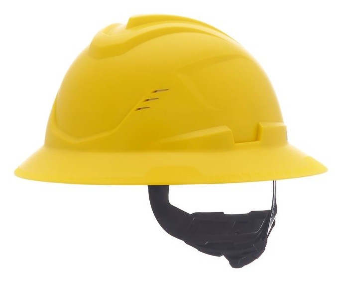 Casco Msa VGard C1 de Polietileno de Alta Densidad Amarillo de Ala Completa Ventilado Suspension de 4 Puntos CAjuste FasTrac Ii