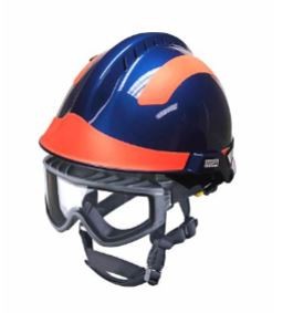 CASCO GALLET F2 XTREM AZUL VENTILADO BARBIQUEJO DE 3 PUNTOS GOGGLES RESPONDER PORTALMPARA Y STICKERS EN ROJO
